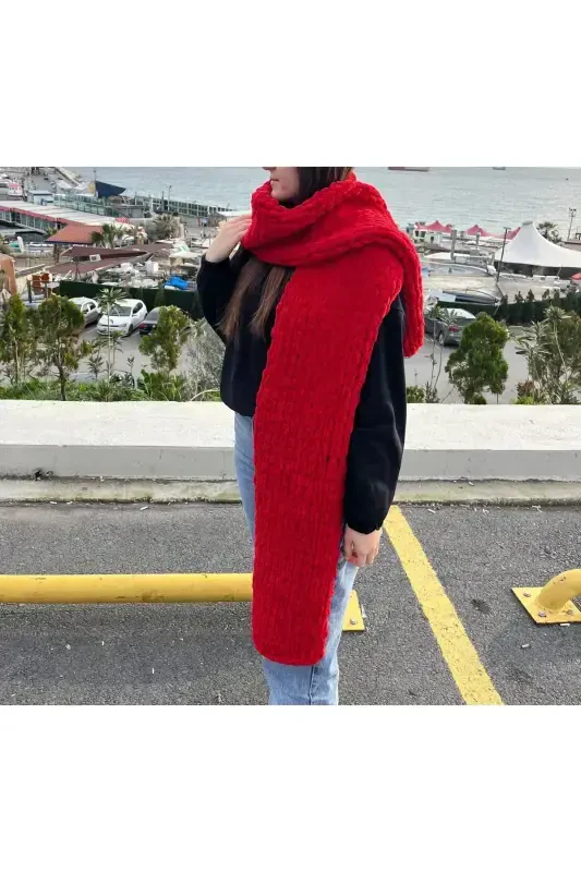 Puffy yumoş atkı-Kırmızı - 2