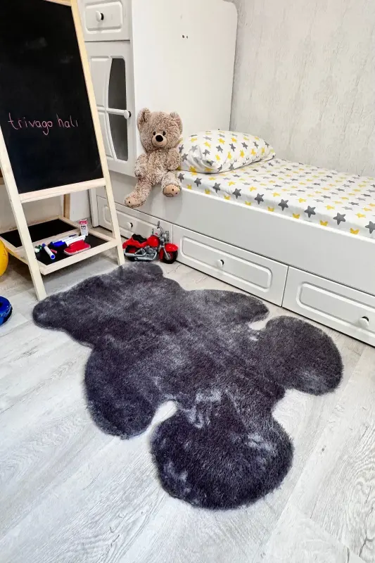 Pufi Soft Plush Bear Rug Carpet Kids Room Baby Room Living Room Carpet-Anthracite - 2