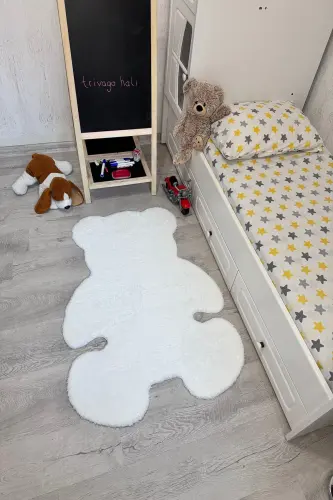 Pufi Soft Plush Teddy Bear Rug Carpet for Kids Room Baby Room Living Room-White 