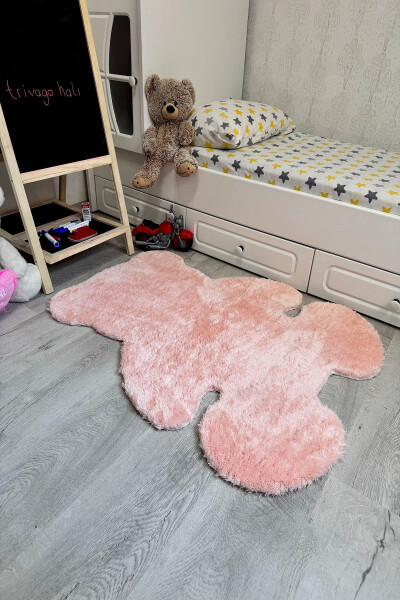 Pufi Yumuşak Peluş Ayıcık Halı Post Çocuk Odası Bebek Odası Oturma Odası Halısı - Pembe - 7