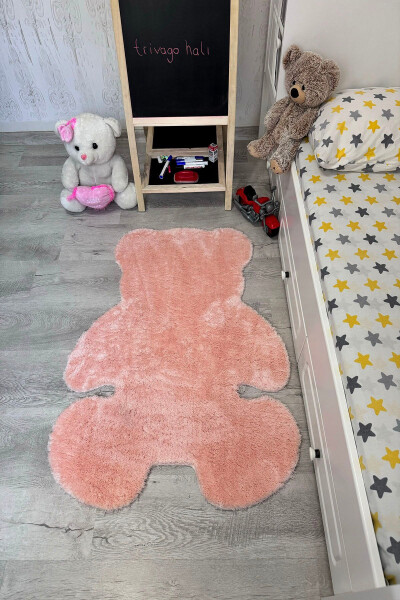 Pufi Yumuşak Peluş Ayıcık Halı Post Çocuk Odası Bebek Odası Oturma Odası Halısı - Pembe - 8