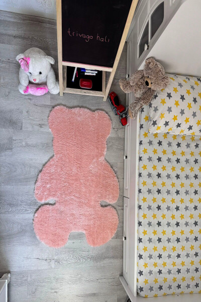 Pufi Yumuşak Peluş Ayıcık Halı Post Çocuk Odası Bebek Odası Oturma Odası Halısı - Pembe - 9