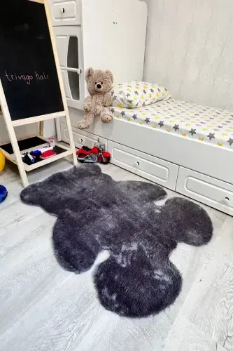 Pufi Yumuşak Peluş Ayıcık Halı Post Çocuk Odası Bebek Odası Oturma Odası Halısı-Antrasit - 2