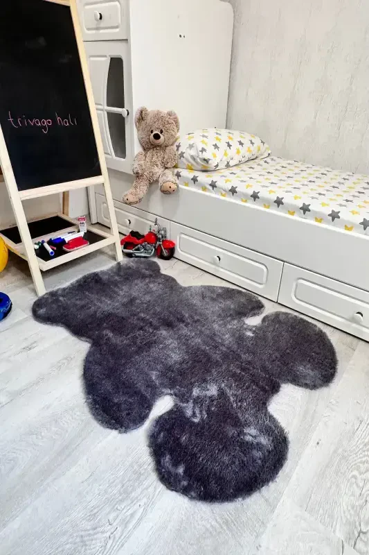 Pufi Yumuşak Peluş Ayıcık Halı Post Çocuk Odası Bebek Odası Oturma Odası Halısı-Antrasit - 2