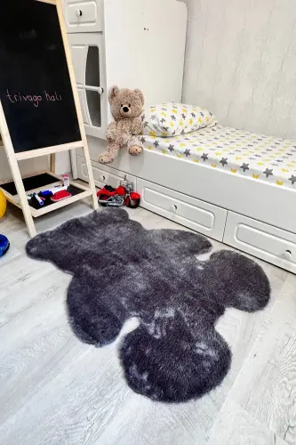 Pufi Yumuşak Peluş Ayıcık Halı Post Çocuk Odası Bebek Odası Oturma Odası Halısı - Antrasit - TRIVAGO HALI (1)