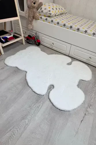 Pufi Yumuşak Peluş Ayıcık Halı Post Çocuk Odası Bebek Odası Oturma Odası Halısı-Beyaz - 2