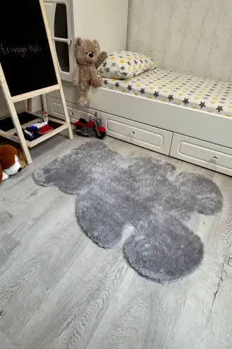 Pufi Yumuşak Peluş Ayıcık Halı Post Çocuk Odası Bebek Odası Oturma Odası Halısı-Gri - 2