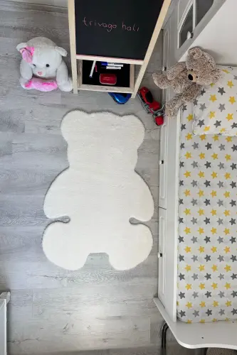 Pufi Yumuşak Peluş Ayıcık Halı Post Çocuk Odası Bebek Odası Oturma Odası Halısı - Krem - 2