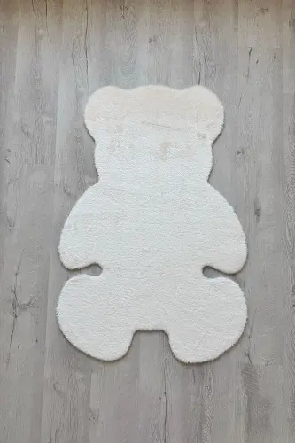 Pufi Yumuşak Peluş Ayıcık Halı Post Çocuk Odası Bebek Odası Oturma Odası Halısı - Krem - 3