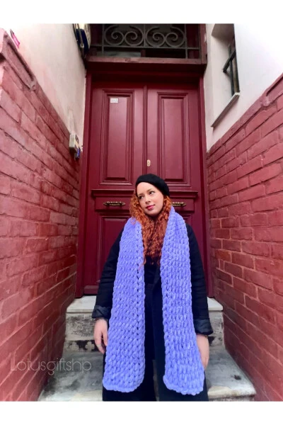 Pufli Lavanda Termik Plush Sharf (rangni shaxsiylashtirish mumkin) - EL YAPIMI