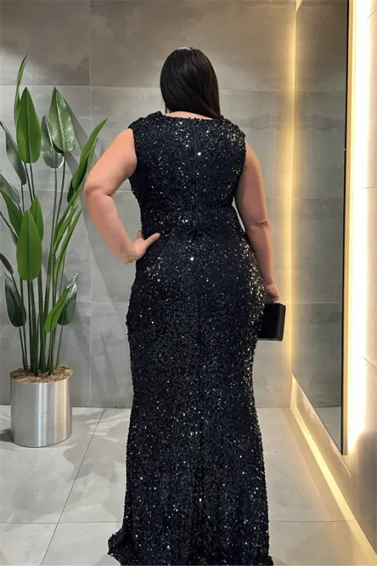 Pul Payet Kumaş Degaje Yaka Abiye Elbise - LACİVERT - 4