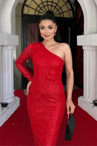 Pul Payet Mato Bitta Yengli Qalam Ko'ylak - QIZIL - 3