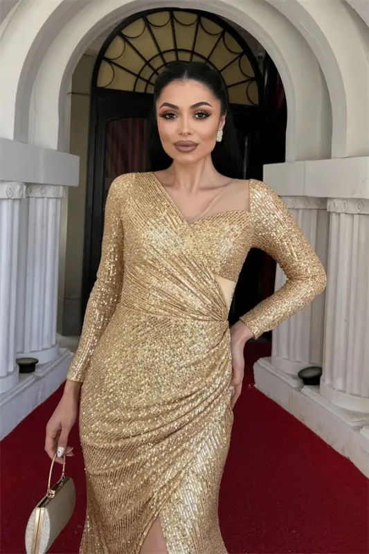 Pul Payet Mato Dizayni Büzg'u Tafsilotli Libos - GOLD - 4