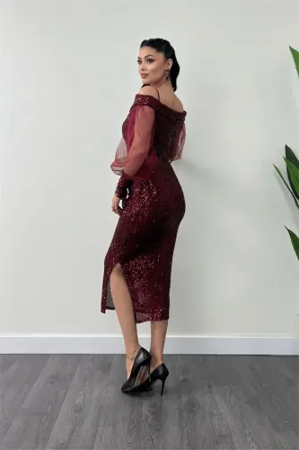 Pul Payet Mato Qayiq Yoqali Qalam Ko'ylak - BORDO - 5