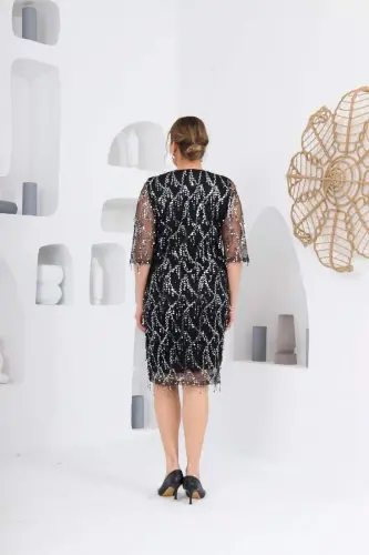 Pul Payet V Yaka Abiye Şifon Büyük Beden Elbise Siyah - 8