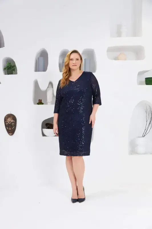 Pul Payetli Katta Hajmli Kechki Libos To'q ko'k - 2