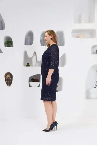 Pul Payetli Katta Hajmli Kechki Libos To'q ko'k - 5