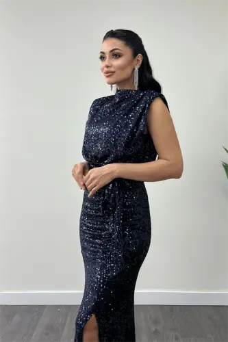 Pul Payetli Mato Büzg'u Tafsilotli Kechki Libos - LOJUVERT - 4