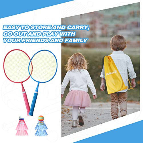 PULEEBO Badminton Racket for Kids - Outdoor Racquet Sports Toys for Children with shuttlecocks, Beach Lawn Yard Badminton Set Game for Kids and Adults,Backyard Outside Sport Game - 6