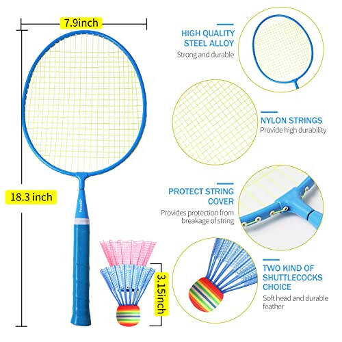 PULEEBO Bolalar uchun Badminton Raketkasi - Bolalar uchun ochiq raketka sport o'yinchoqlari, Bolalar va kattalar uchun to'p o'yinlari, Plyaj maysazor hovlisi Badminton to'plami - 4