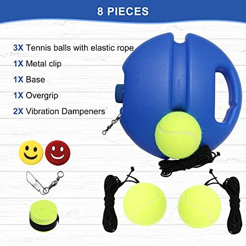 PULEEBO Tennis Trainer Rebound Ball for Self Practice, 3 Balls with String, Anti-Tangle Hook, Vibration Dampeners, Overgrip, Color Box - 7
