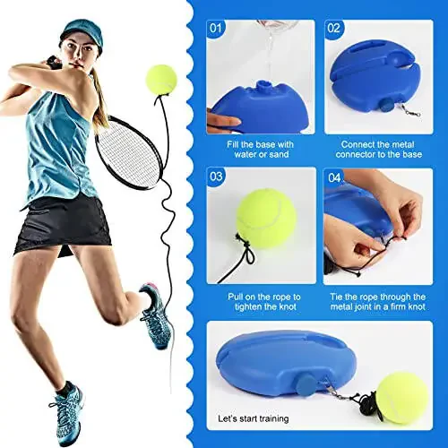 PULEEBO Tennis Trainer Rebound Ball, O'zingizni mashq qilish uchun, 3 ta to'p iplar bilan, chambaralarga qarshi ilgak, tebranishni bostiruvchilar, o'rash, rangli quti - 3