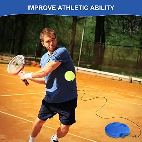 PULEEBO Tennis Trainer Rebound Ball, O'zingizni mashq qilish uchun, 3 ta to'p iplar bilan, chambaralarga qarshi ilgak, tebranishni bostiruvchilar, o'rash, rangli quti - 5