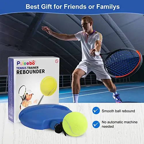 PULEEBO Tennis Trainer Rebound Ball, O'zingizni mashq qilish uchun, 3 ta to'p iplar bilan, chambaralarga qarshi ilgak, tebranishni bostiruvchilar, o'rash, rangli quti - 6