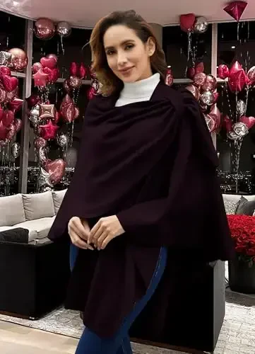 PULI Ayollar katta o'lchamdagi old tomoni kesishgan pancho sviter o'rami, trikotajdan ishlangan elegant shol ro'mol, kuz va qish uchun yopinchiq - 3