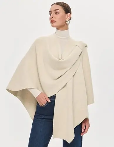 PULI Ayollar Katta Oʻlchamli Old tomoni Xochli Poncho Sviter Oʻrash Toʻplami Trikotaj Elegant Roʻmol Kepka Kuz Qish uchun - 3