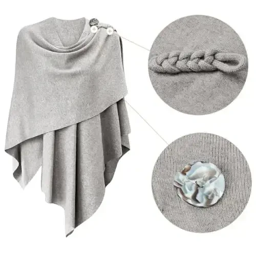 PULI Ayollar Katta Oʻlchamli Old Xochli Poncho Sviter Oʻrash Toʻplami Trikotaj Elegant Shollar Kuzgi Qish uchun Burun - 3