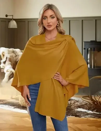 PULI Ayollar Katta Old tomoni kesilgan Poncho Sviter O'rash To'quv Elegant Ro'mollar Yelkaga tashlanadigan mato Kuz Qish uchun - 2