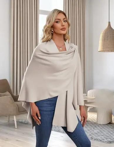 PULI Ayollar Katta Old tomoni o'ralgan Poncho Sviter To'plami Trikotaj Elegant Ro'mollar Yelkali плащ Kuzgi Qish uchun - PULI (1)