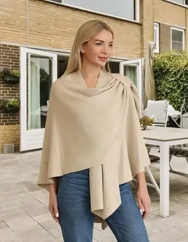 PULI Ayollar uchun katta old o'ralgan pancho sviteri To'qilgan nafis ro'mollar Kuz-Qish uchun yopinchiq - 3