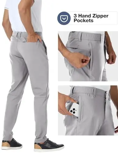 PULI Golf Pants Men Stretch Classic Fit Dress Casual Work Hiking Tapered Waterproof Pants with Pockets - 2