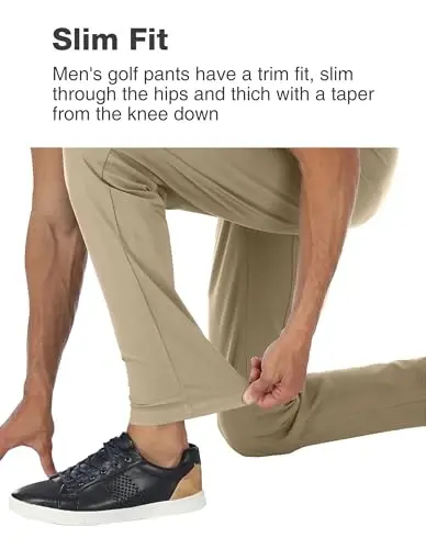 PULI Golf Pants Men Stretch Classic Fit Dress Casual Work Hiking Tapered Waterproof Pants with Pockets - 6