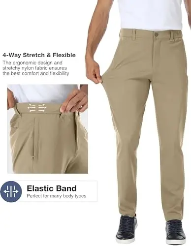 PULI Golf Pants Men Stretch Classic Fit Dress Casual Work Hiking Tapered Waterproof Pants with Pockets - 3