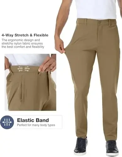PULI Golf Pants Men Stretch Classic Fit Dress Casual Work Hiking Tapered Waterproof Pants with Pockets - 2
