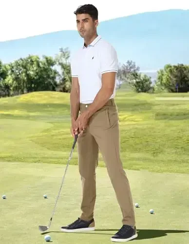 PULI Golf Pants Men Stretch Classic Fit Dress Casual Work Hiking Tapered Waterproof Pants with Pockets - 4