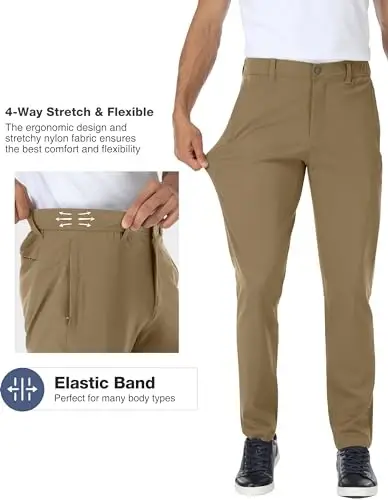 PULI Golf Pants Men Stretch Slim Fit Dress Casual Work Hiking Tapered Waterproof Pants with Pockets - 2