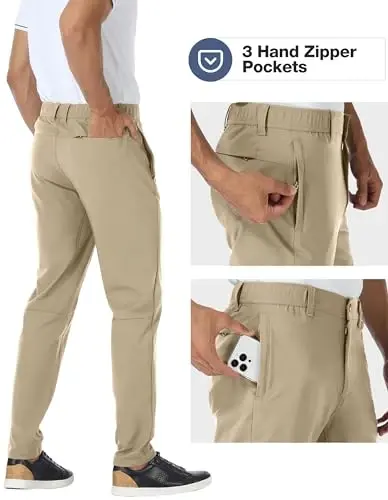 PULI Golf Pants Men Stretch Classic Fit Dress Casual Work Hiking Tapered Waterproof Pants with Pockets - 3
