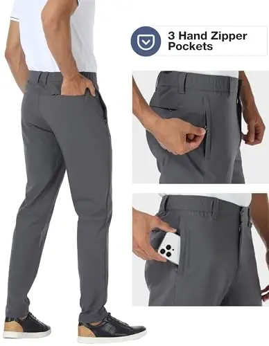 PULI Golf Pants Men Stretch Classic Fit Dress Casual Work Hiking Tapered Waterproof Pants with Pockets - 4