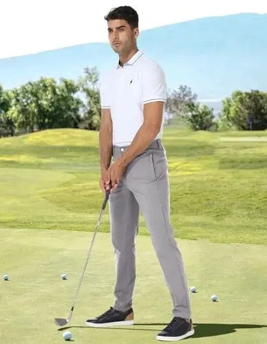 PULI Golf Pants Men Stretch Classic Fit Dress Casual Work Hiking Tapered Waterproof Pants with Pockets - 5