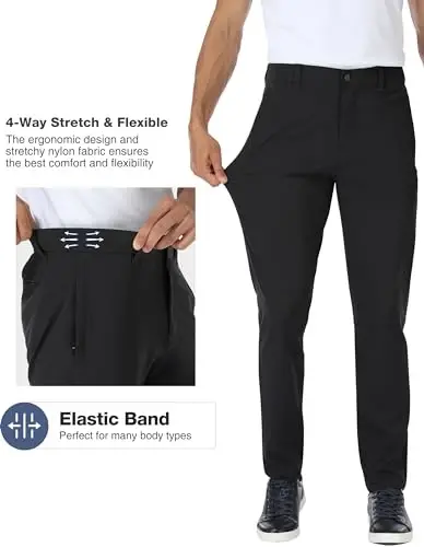 PULI Golf Pants Men Stretch Classic Fit Dress Casual Work Hiking Tapered Waterproof Pants with Pockets - 5