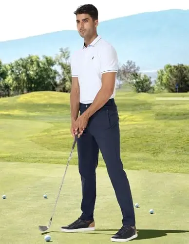 PULI Golf Pants Men Stretch Classic Fit Dress Casual Work Hiking Tapered Waterproof Pants with Pockets - 3
