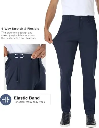 PULI Golf Pants Men Stretch Classic Fit Dress Casual Work Hiking Tapered Waterproof Pants with Pockets - 5