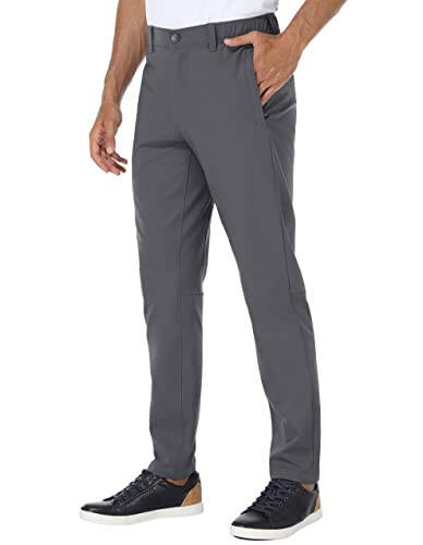 Puli Golf Pants Men Stretch Slim Fit Dress Casual Work Hiking Tapered Waterproof Pants with Pockets - 1