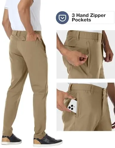 PULI Golf Pants Men Stretch Slim Fit Dress Casual Work Hiking Tapered Waterproof Pants with Pockets - 3