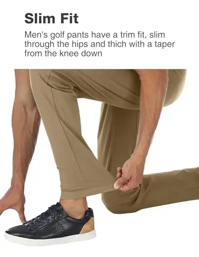 PULI Golf Pants Men Stretch Slim Fit Dress Casual Work Hiking Tapered Waterproof Pants with Pockets - 6