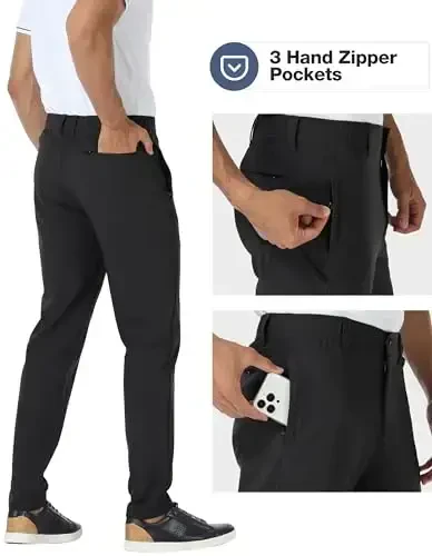 PULI Golf Pants Men Stretch Slim Fit Dress Casual Work Hiking Tapered Waterproof Pants with Pockets - 3